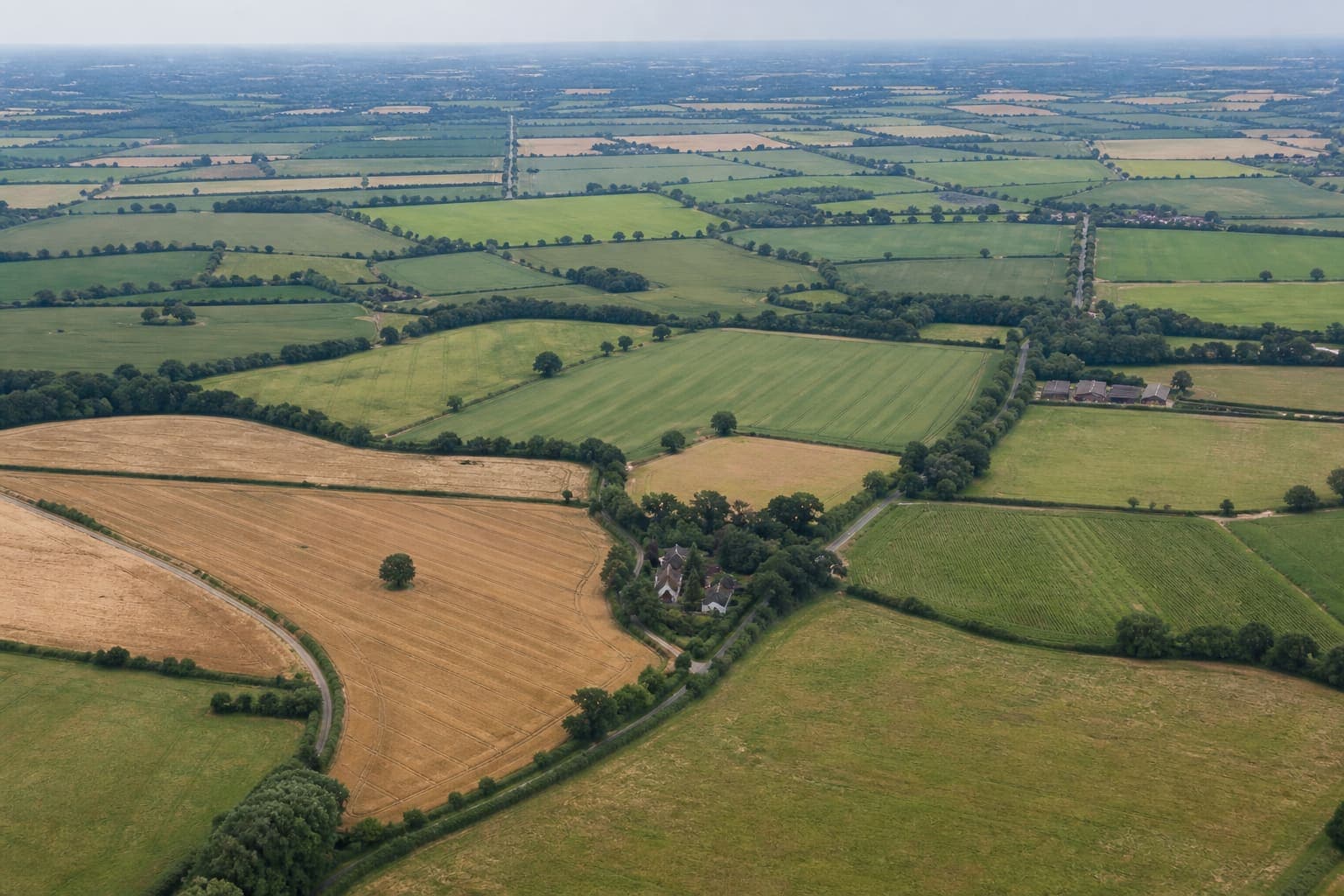 Aerial view of farmland and field boundaries